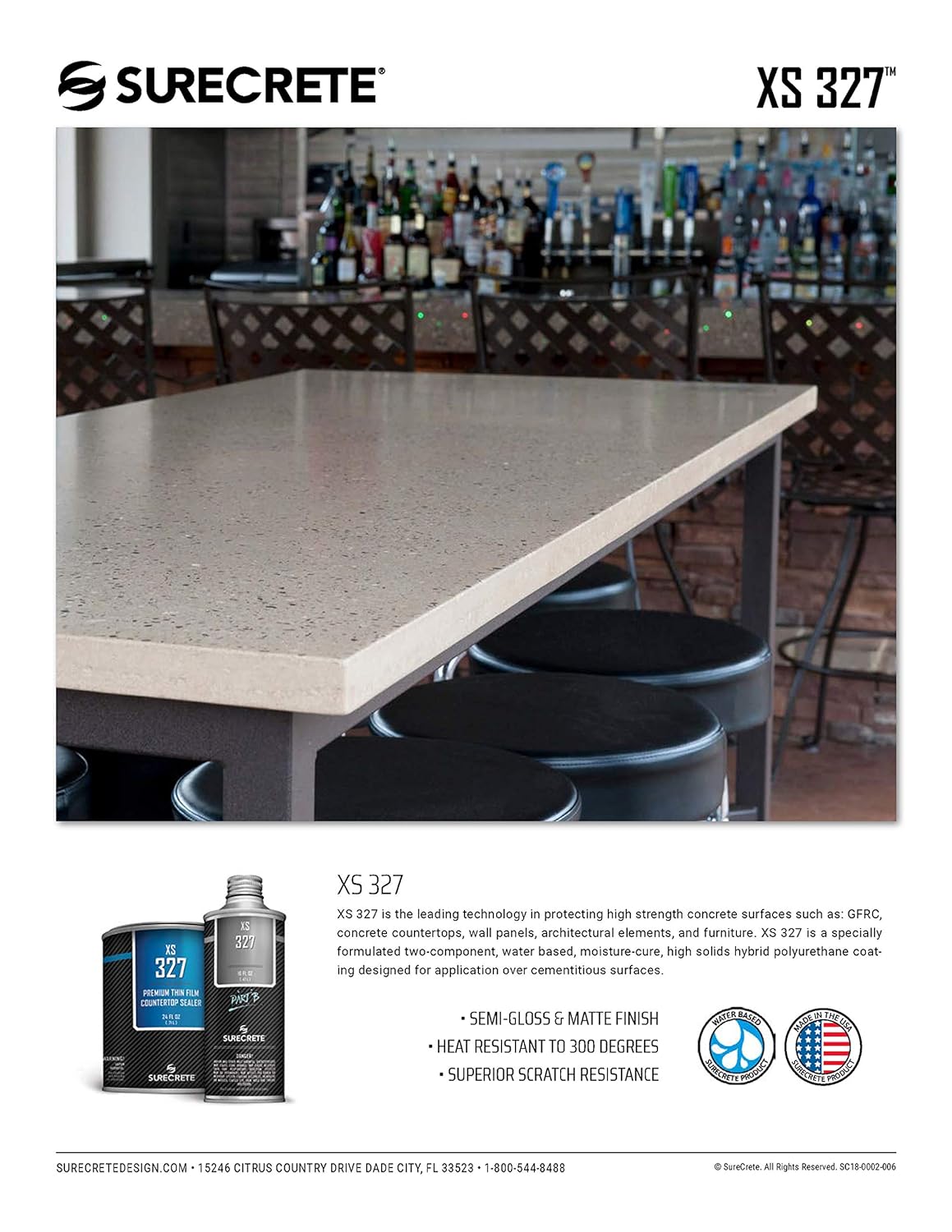 Surecrete Concrete Countertop Sealer XS-327 Semi-Gloss Food Safe Sealer Water Based