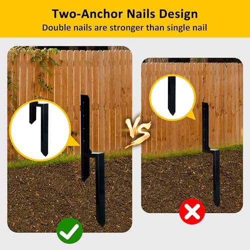 Fence Post Repair, 40 Inch Heavy Duty Steel Fence Post Repair Stakes for Wooden Fence Post, 2 Pack Fence Repair Stakes, H-Shape Fence Repair Stakes