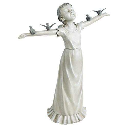 Design Toscano NG34012 Basking in Glory Little Girl Birds Outdoor Garden Statue, Medium, Handcast Polyresin, Two Tone Stone Finish