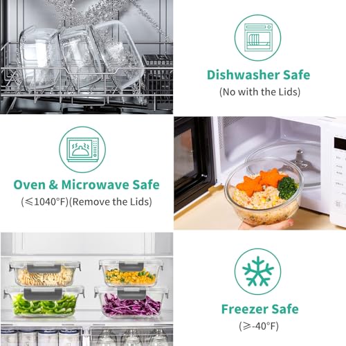 34pcs Glass Food Storage Containers with Lids Set, Airtight Glass Meal Prep Containers (17 Containers & 17 Lids),Leak Proof Lunch Containers BPA-Free, Microwave, Oven, Freezer & Dishwasher,Black