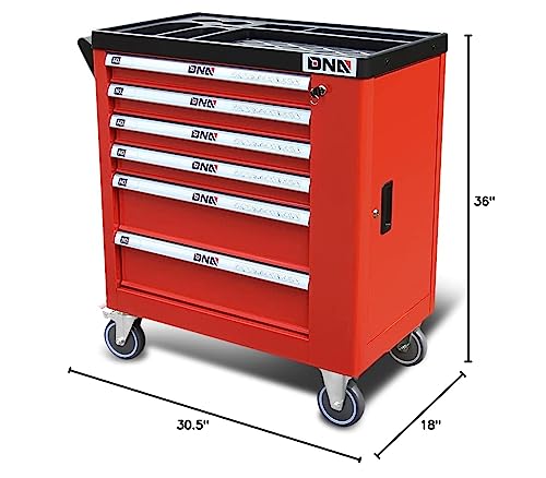 New Package DNA MOTORING 36" H X 30.5" W X 18"D Heavy Duty Lockable Slide Tool 6-Drawers Chest Rolling Tool Cart Cabinet with Keys (TOOLS-10002), Red