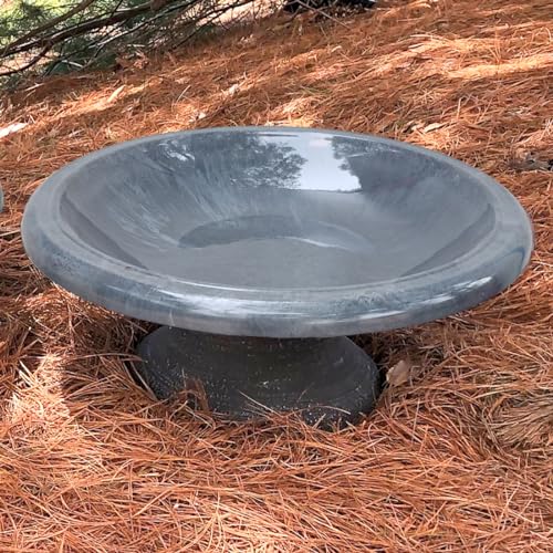 Tierra Garden Birds and Beyond Fiber Clay Bird Bath, Gloss Bird Bowl with Matte Low-Profile Base (Cool Grey)