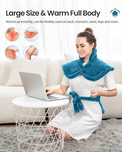 RENPHO Heating Pad for Back Pain Relief, FSA HSA Eligible, Birthday Gifts for Women Men Mom Dad, Electric Weighted Heat Pad for Neck and Shoulders, ETL Certified, Blue
