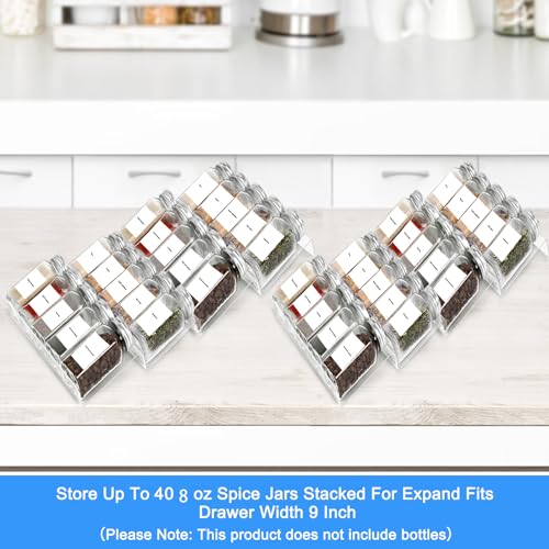 Acrylic Seasonings Spice Rack,4 Tier,Expandable From 9" to 18",Acrylic Spice Drawer Organizer,Organize and Display Your Spices,and Seasonings(Jars not included)