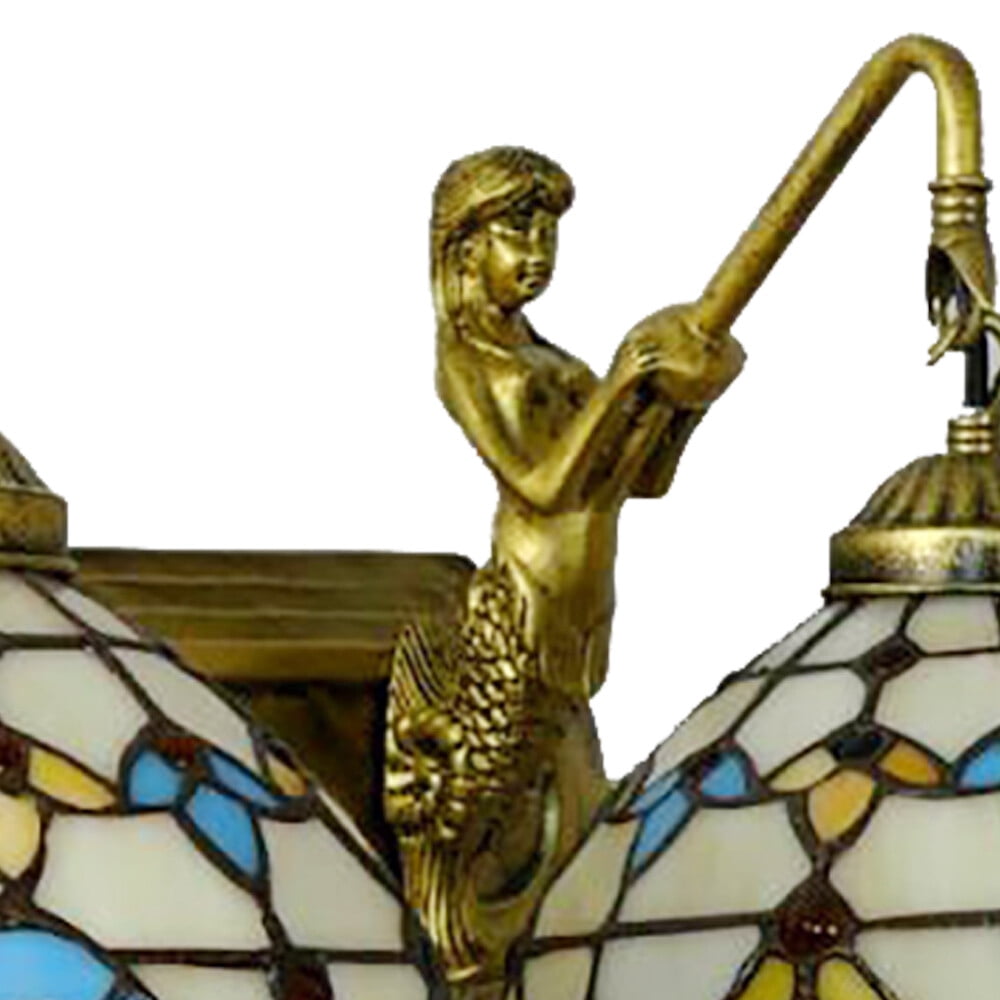 Retro Gold Stained Glass Wall Sconce 2 Lights Tiffany Mermaid Vanity Fixture Wall Light for Front Doors