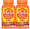 Metamucil, Psyllium Husk Fiber Supplement, 3-in-1 Fiber for Digestive Health, Plant Based, 100 Capsules (Pack of 2)