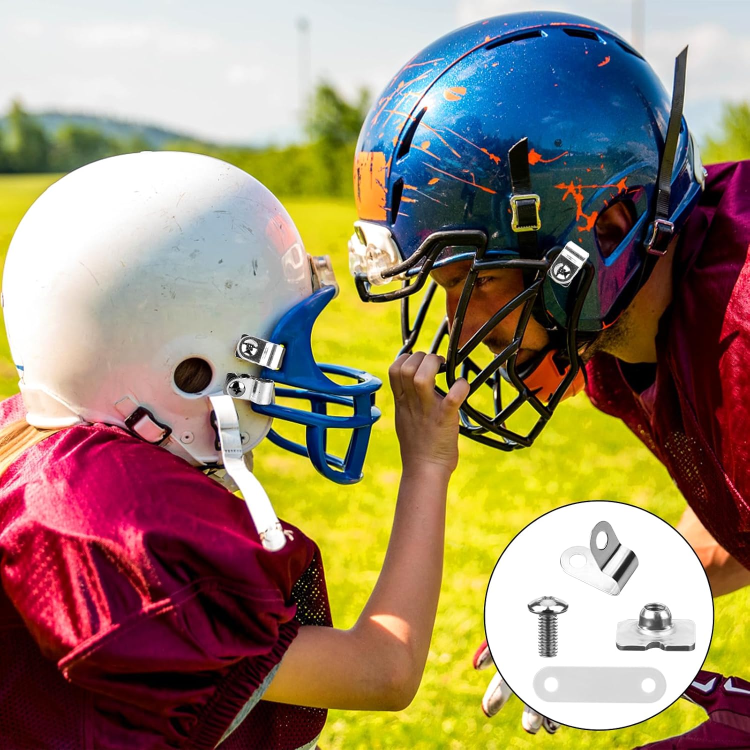 Football Helmet Repair Kit, Including Stainless Steel R-Shape Soccer Visor Clips, Nuts, Screws, Rubber Gasket, Baseball, Softball, Hockey, Football Helmet Hardware Kit