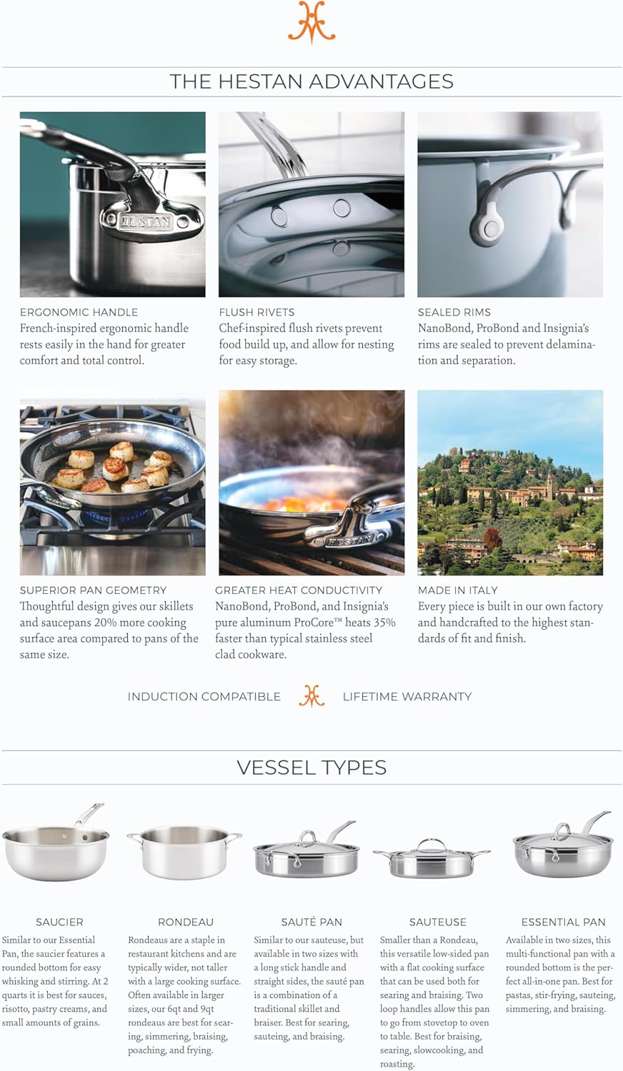 Hestan - NanoBond Collection - Titanium Stainless Steel 5-Piece Essential Cookware Set - Toxin, PFAS, & Chemical Free Clean Cookware, Induction Cooktop Compatible