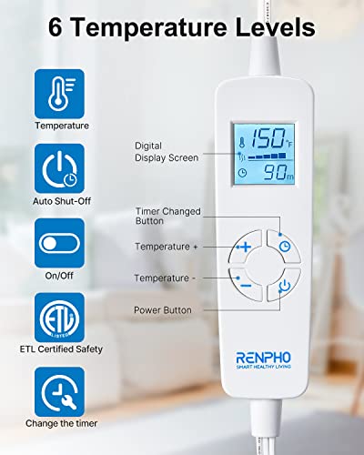 RENPHO Heating Pad for Back Pain Relief, FSA HSA Eligible, Birthday Gifts for Women Men Mom Dad, Electric Weighted Heat Pad for Neck and Shoulders, ETL Certified, Blue