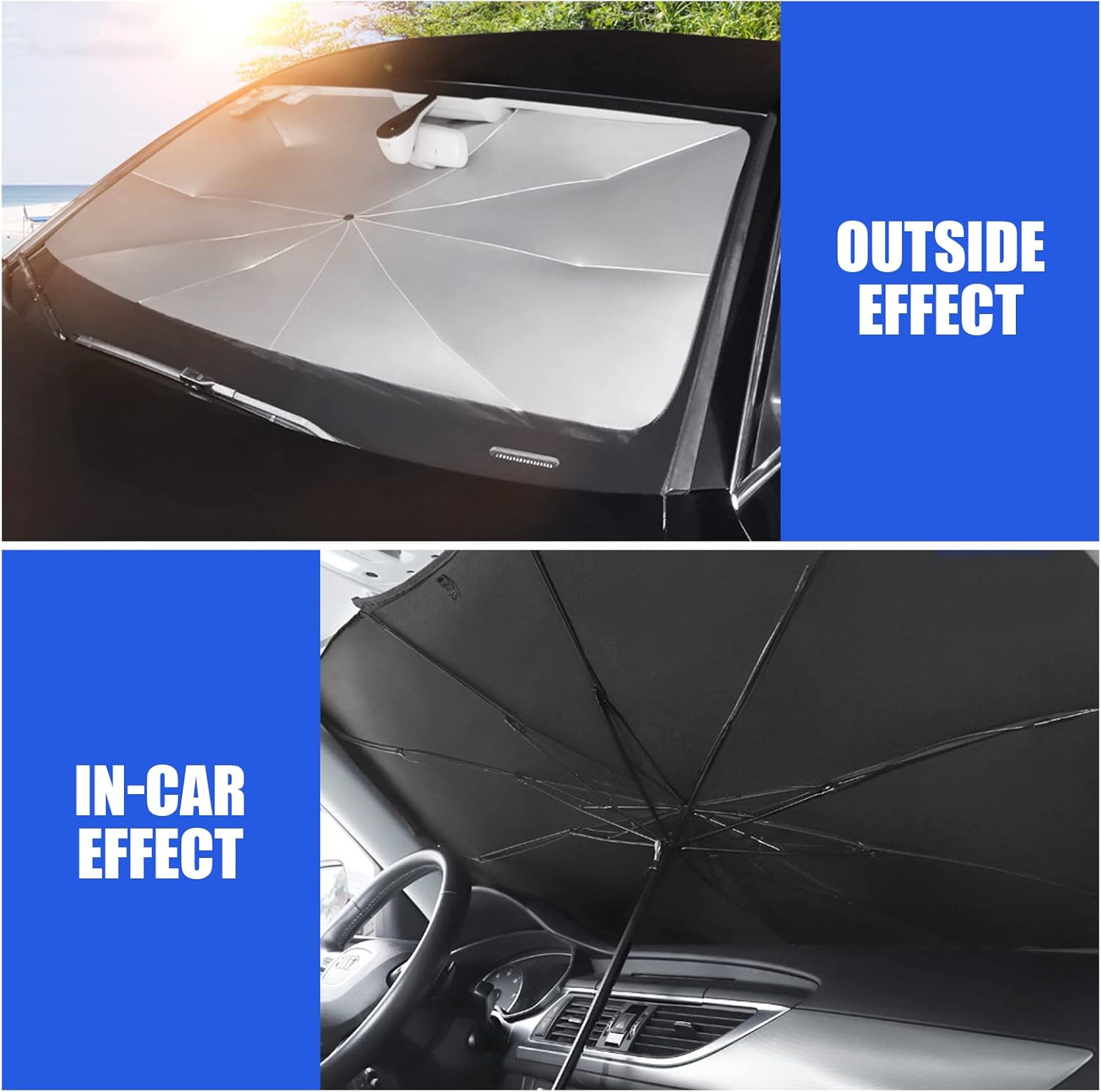 Pack-1 Car Windshield Sun Shade Umbrella, Foldable Sun Visor Protector, Keep Your Car Cool Heat Shield, Car Accessories, Universal for Most Car (Silver #31" x 55")