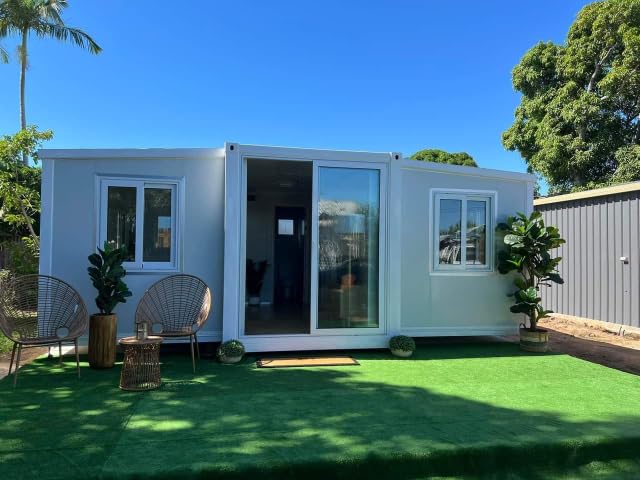 Portable Prefabricated Tiny Home, Foldable, Expandable Container with Bathroom,Bedroom,Living Room and Open Kitchen.Modern Design Small Villa,Mobile Expandable House. (Wooden 20x20ft)
