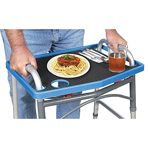 Support Plus Walker Tray Table - Mobility Table Tray for Walker, Non Slip Walker Tray Mat, Walker Accessories Mat, Cup Holder for Walker (21"x16") - Black