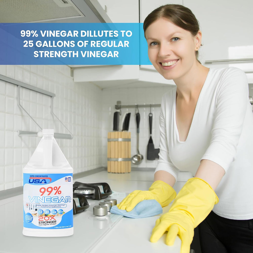 99% Pure Vinegar - Dilutes to 20 Gallons - 20x Power Industrial Cleaning Vinegar - 1 Gallon Concentrated Cleaner (99% Concentrated)