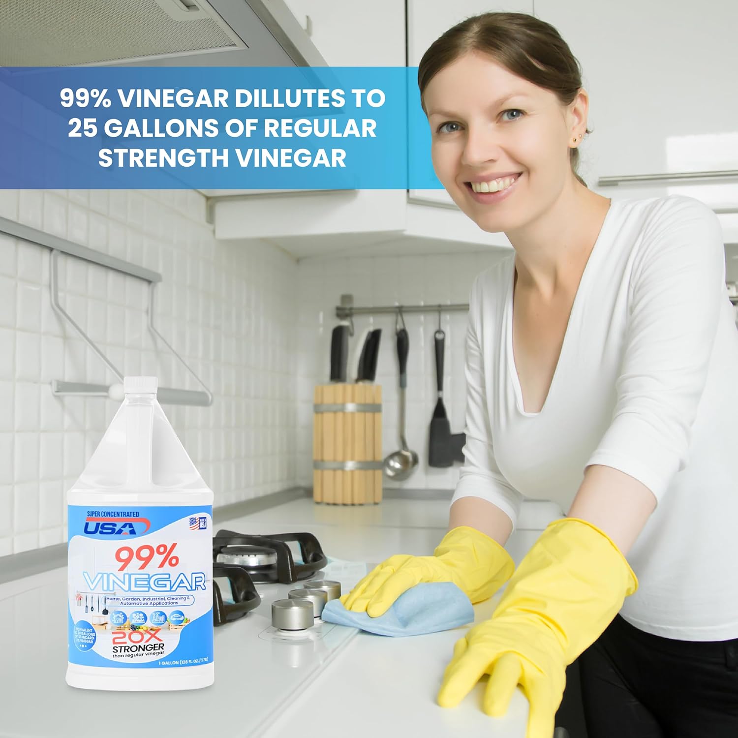 99% Pure Vinegar - Dilutes to 20 Gallons - 20x Power Industrial Cleaning Vinegar - 1 Gallon Concentrated Cleaner (99% Concentrated)