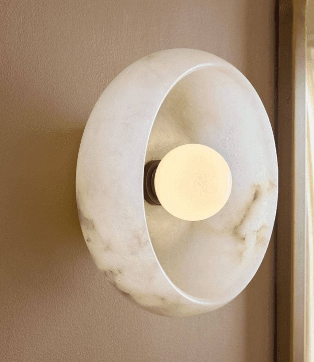 Alabaster Wall Sconces, Nordic Style Natural Stone Wall Lamp Bowl Marble Sconces Wall Lighting with Globe Glass Shade, Hardwired Indoor Wall Lights for Living Room Bedroom Hallway Stairs