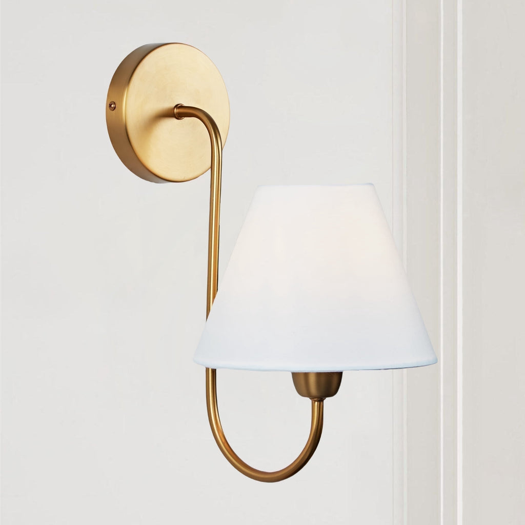Gleaming Elegance Wall Sconce with Antique Brass&White Linen Shade,Indoor Sconce for Living&Bedroom