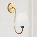 Gleaming Elegance Wall Sconce with Antique Brass&White Linen Shade,Indoor Sconce for Living&Bedroom