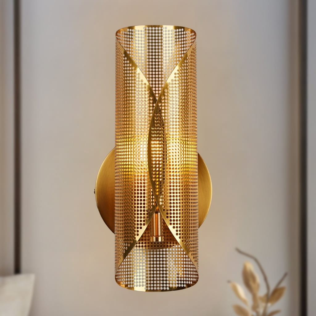 Modern Curved Elegance Rounded Perforated Metal Canopy Sconce,Wall Lights for Living Room,Outdoor Wall Lam,Kitchen Wall Sconce,Gold Sconces Bathroom,Bedroom Wall Light Sconces (1-Light)