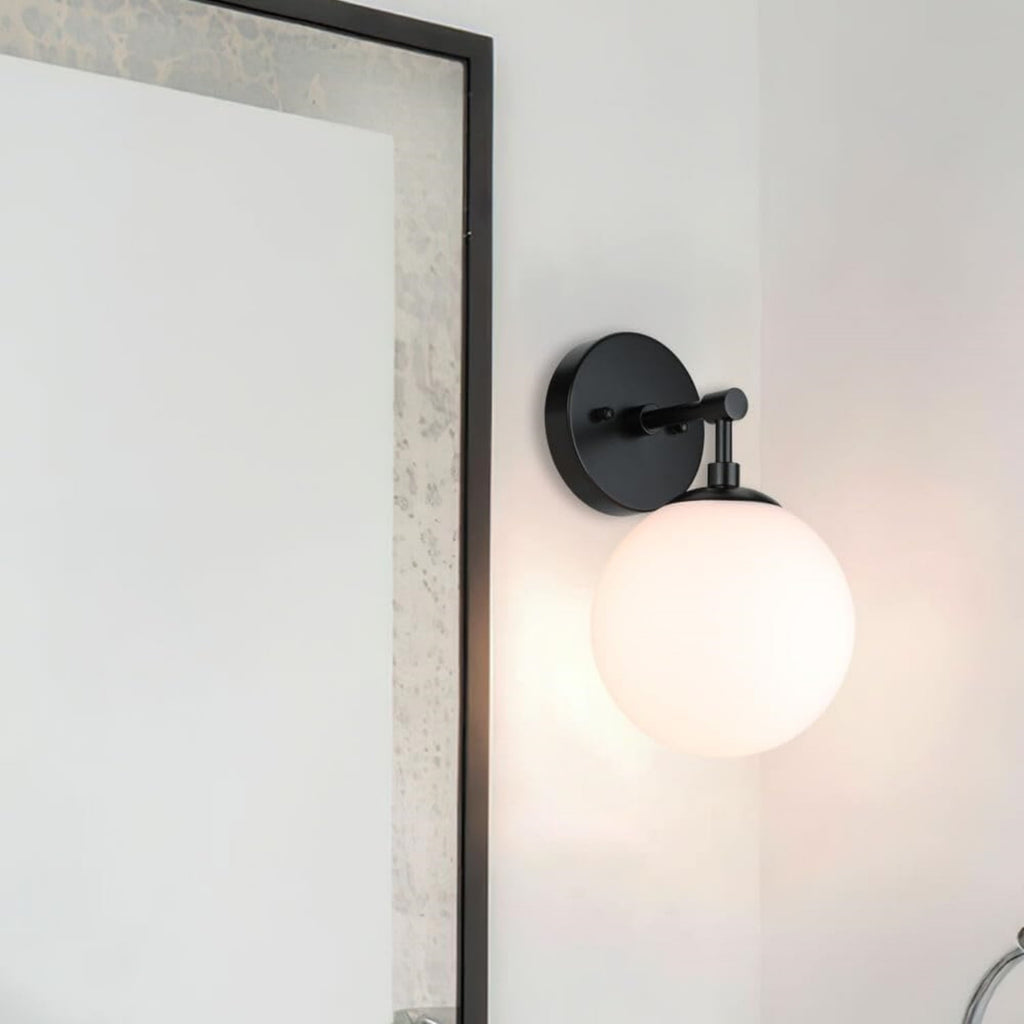Lighting Wall Light 1 Light Vintage Wall Sconce with Globe Glass, Bathroom Vanity Light in Matte Black for Bathroom & Bedroom XB-W1211-MBK