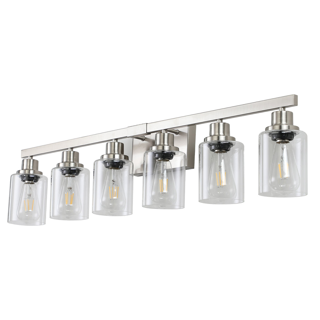 LuxDecor 6-Light Bathroom Vanity Light with Crystal Shades, Chrome Finish LED Wall Light (Bulbs Excluded)