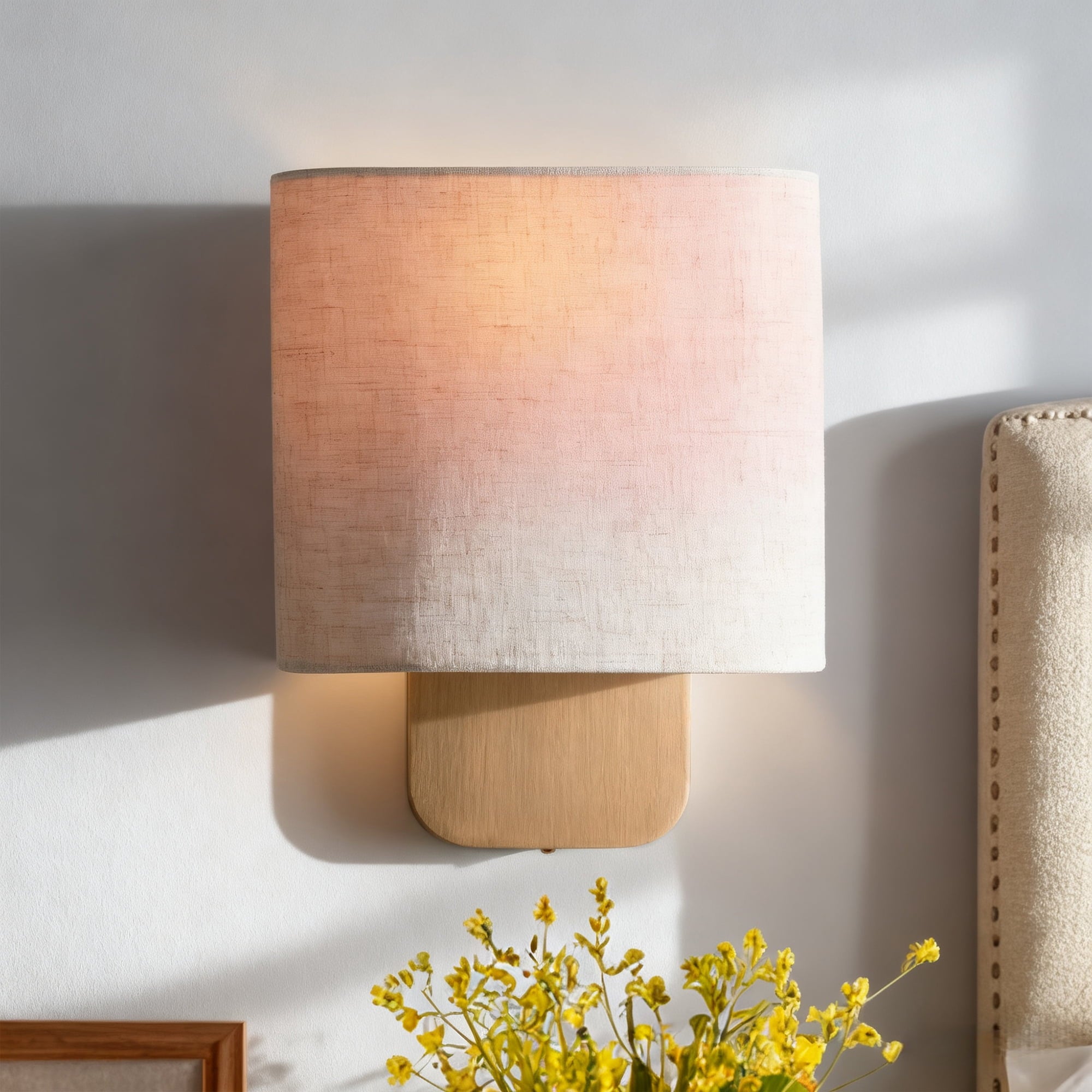 Modern Aleena Sconce with Linen Shade, Bedroom Wall Light Sconces, Modern Bathroom Sconces