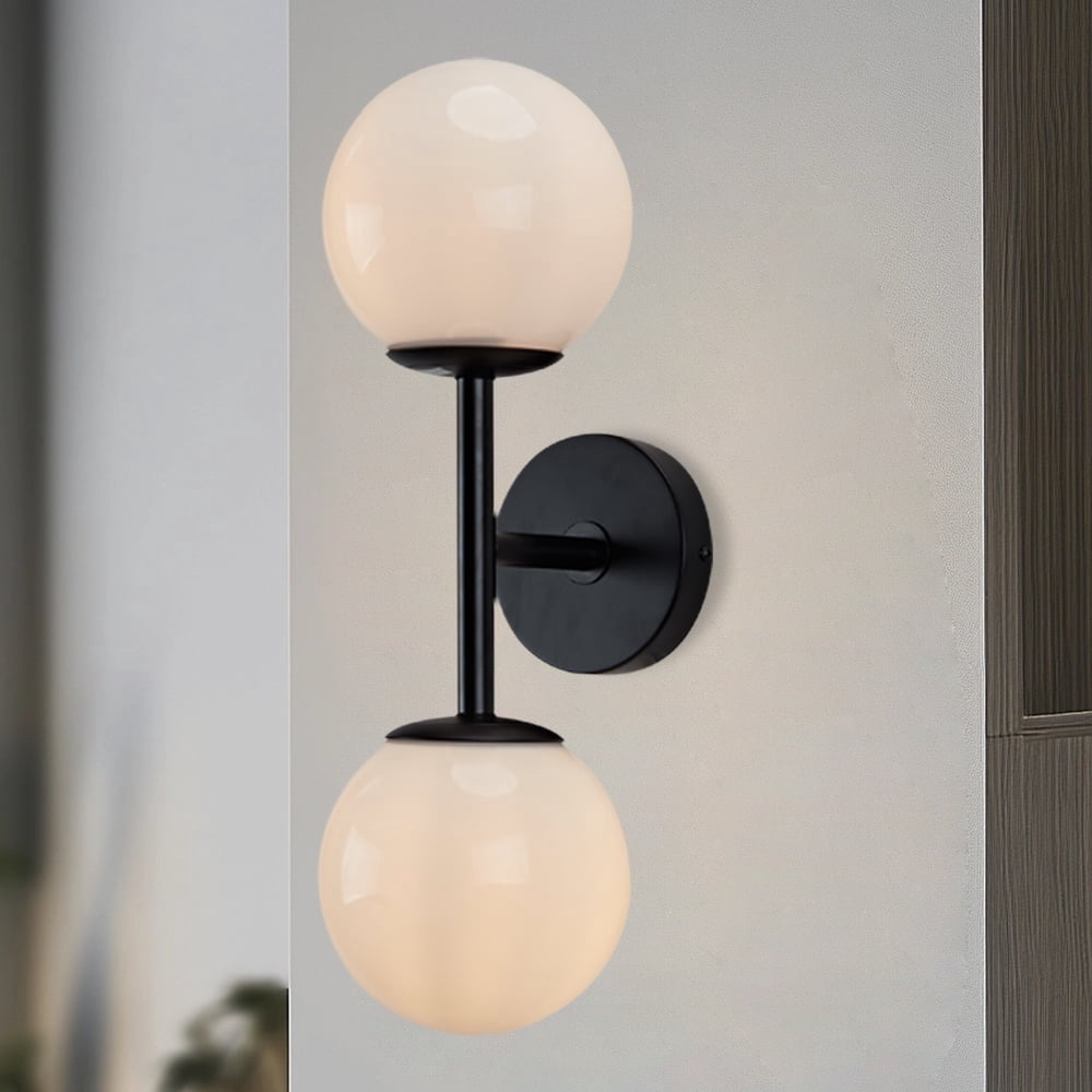 Modern Black Milk Glass Double Sconce - Stylish Bathroom Vanity Light & Kitchen Wall Sconce