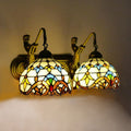 Retro Gold Stained Glass Wall Sconce 2 Lights Tiffany Mermaid Vanity Fixture Wall Light for Front Doors