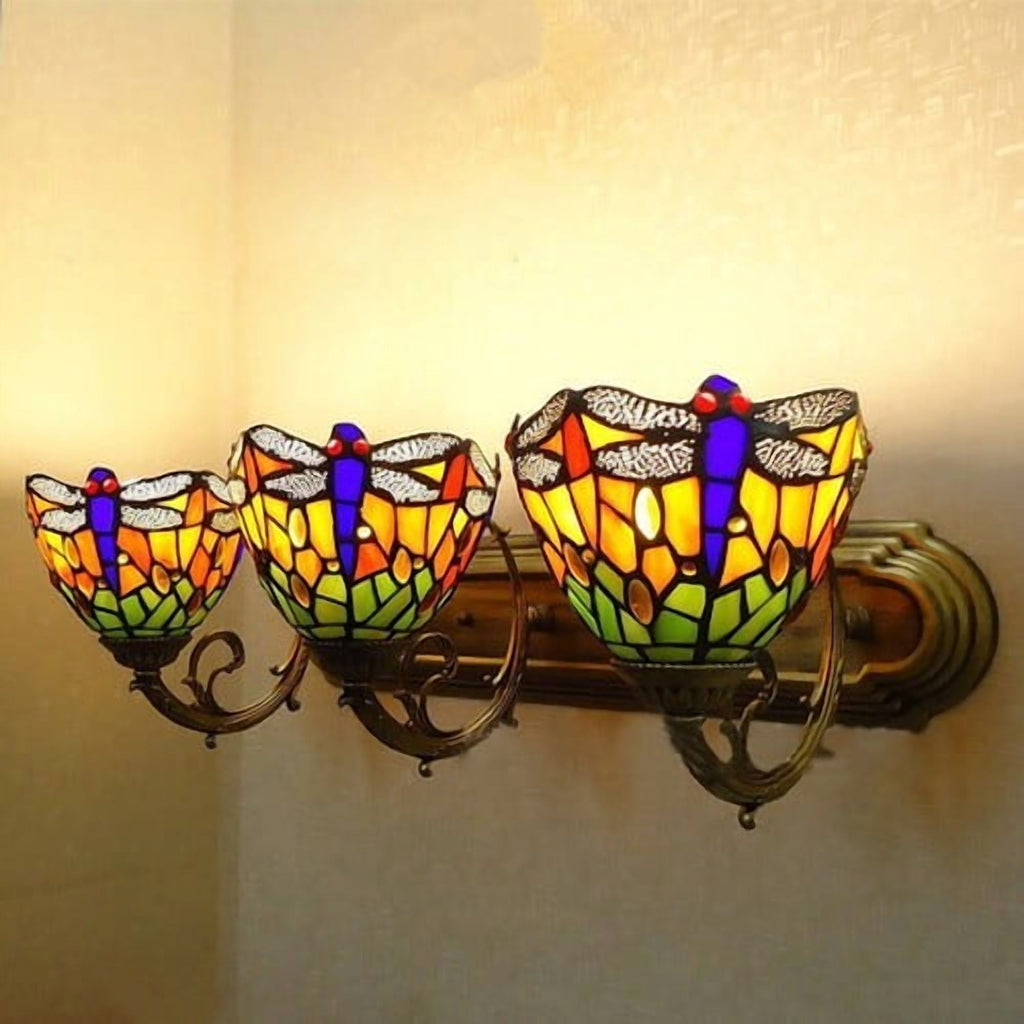 Wall Sconce Lamp Tiffany Vanity Light Fixtures Stained Glass Lampshade 3-Light 110-240V 60W 60*12cm for Kitchens, Hallways, Cafes