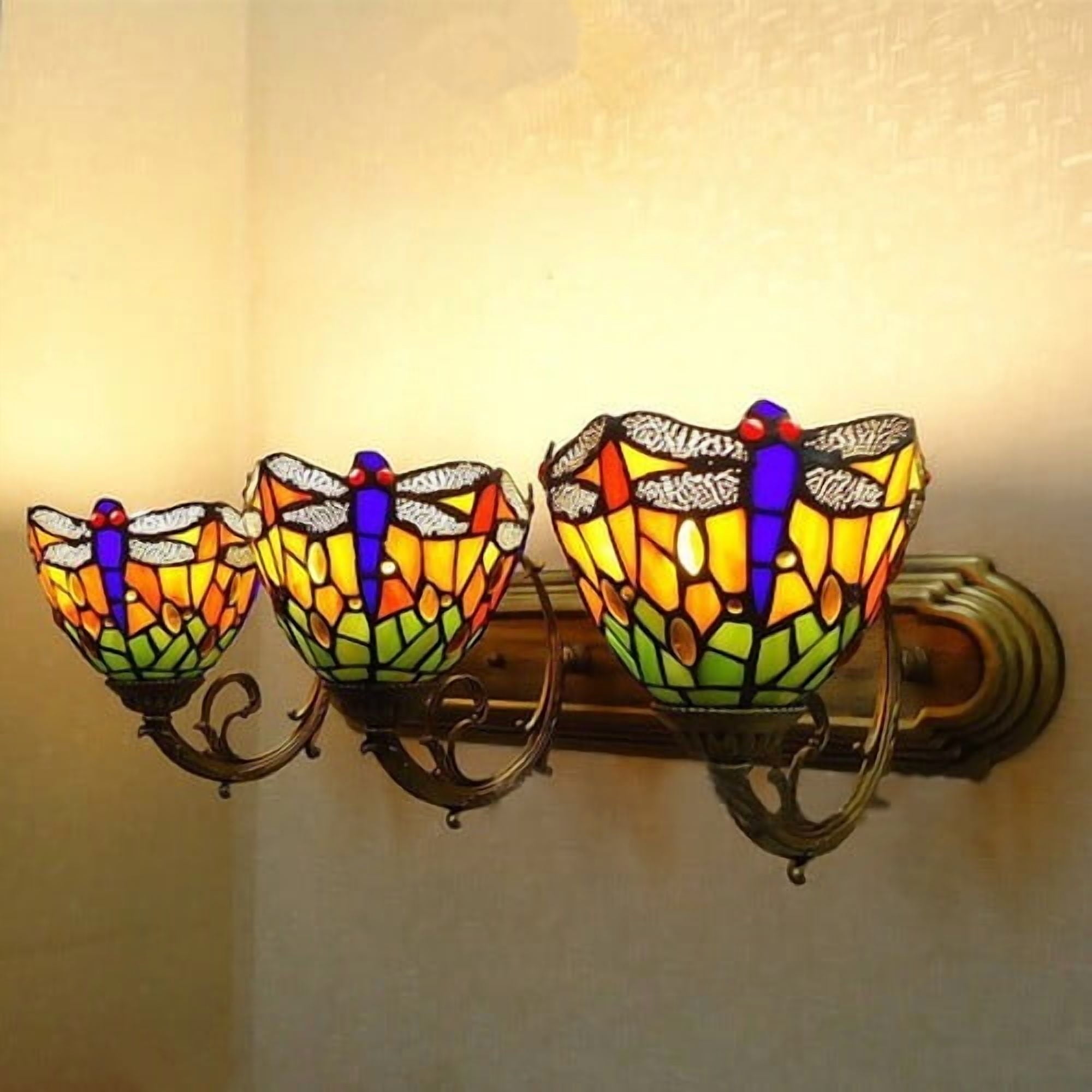 Wall Sconce Lamp Tiffany Vanity Light Fixtures Stained Glass Lampshade 3-Light 110-240V 60W 60*12cm for Kitchens, Hallways, Cafes