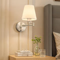 Wall Sconce Set of 2, Plug in & Hardwired Swing Arm Wall Lamps, Adjustable Wall Mounted Lighting Fixtures, Modern Wall Lights with Nickel Base White Fabric Shade for Bedside, Hallway, Study