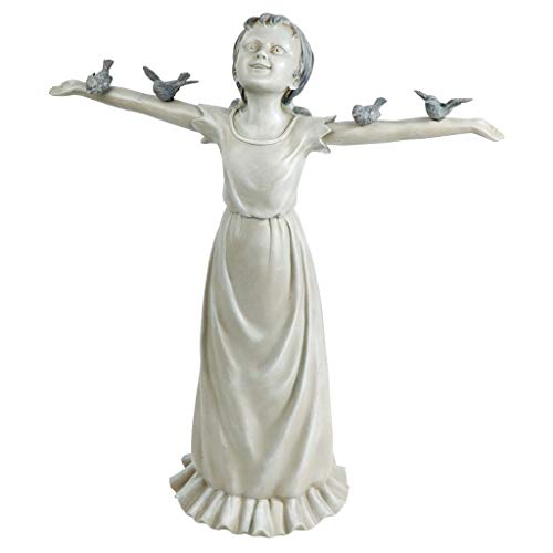 Design Toscano NG34012 Basking in Glory Little Girl Birds Outdoor Garden Statue, Medium, Handcast Polyresin, Two Tone Stone Finish
