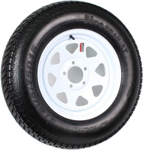 205/75D15 LRC 6 PR Bias Trailer Tire on 15" 5 Lug White Spoke Steel Trailer Wheel