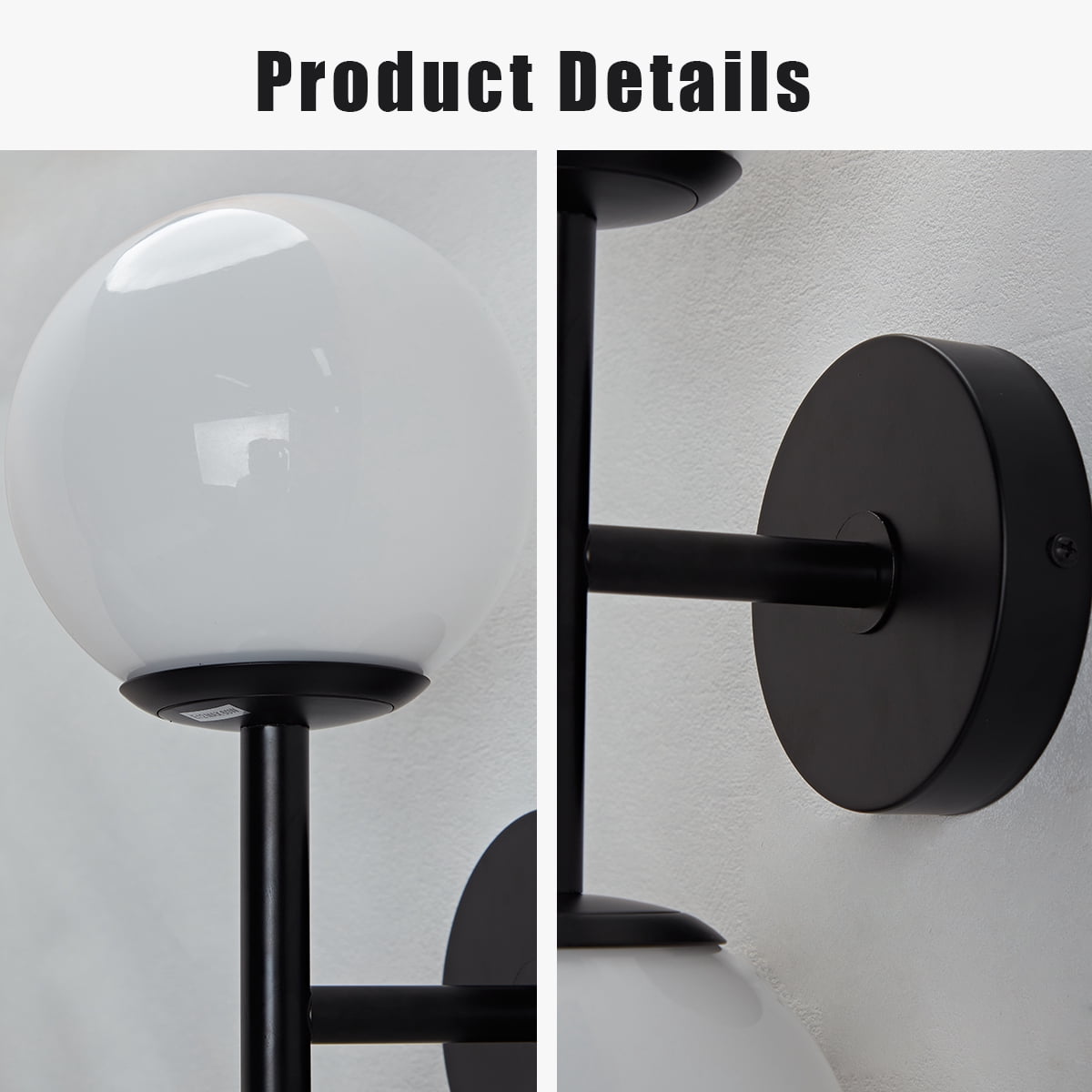 Modern Milk Glass Shade Double Sconce, Contemporary Bathroom Wall Sconce, Vanity Sconce Light, Wall Light over Mirror(Black)
