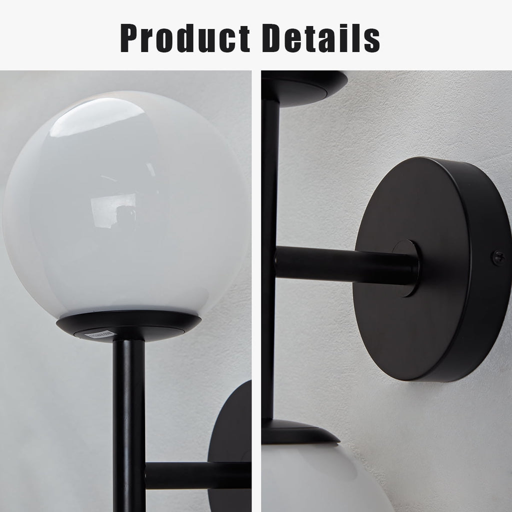 Modern Black Milk Glass Double Sconce - Stylish Bathroom Vanity Light & Kitchen Wall Sconce