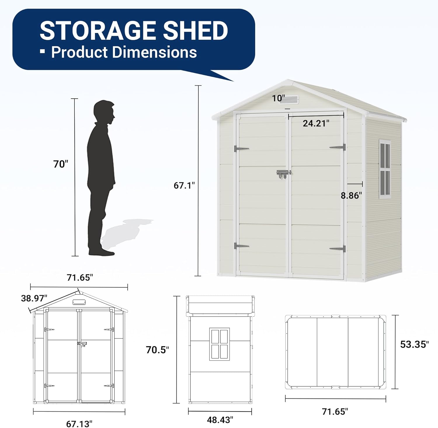 Outdoor Storage Shed, 6x4.5 FT Resin Shed with Floor and Lockable Door for Bike, Garbage Cans, Garden Accessories, Sandstone