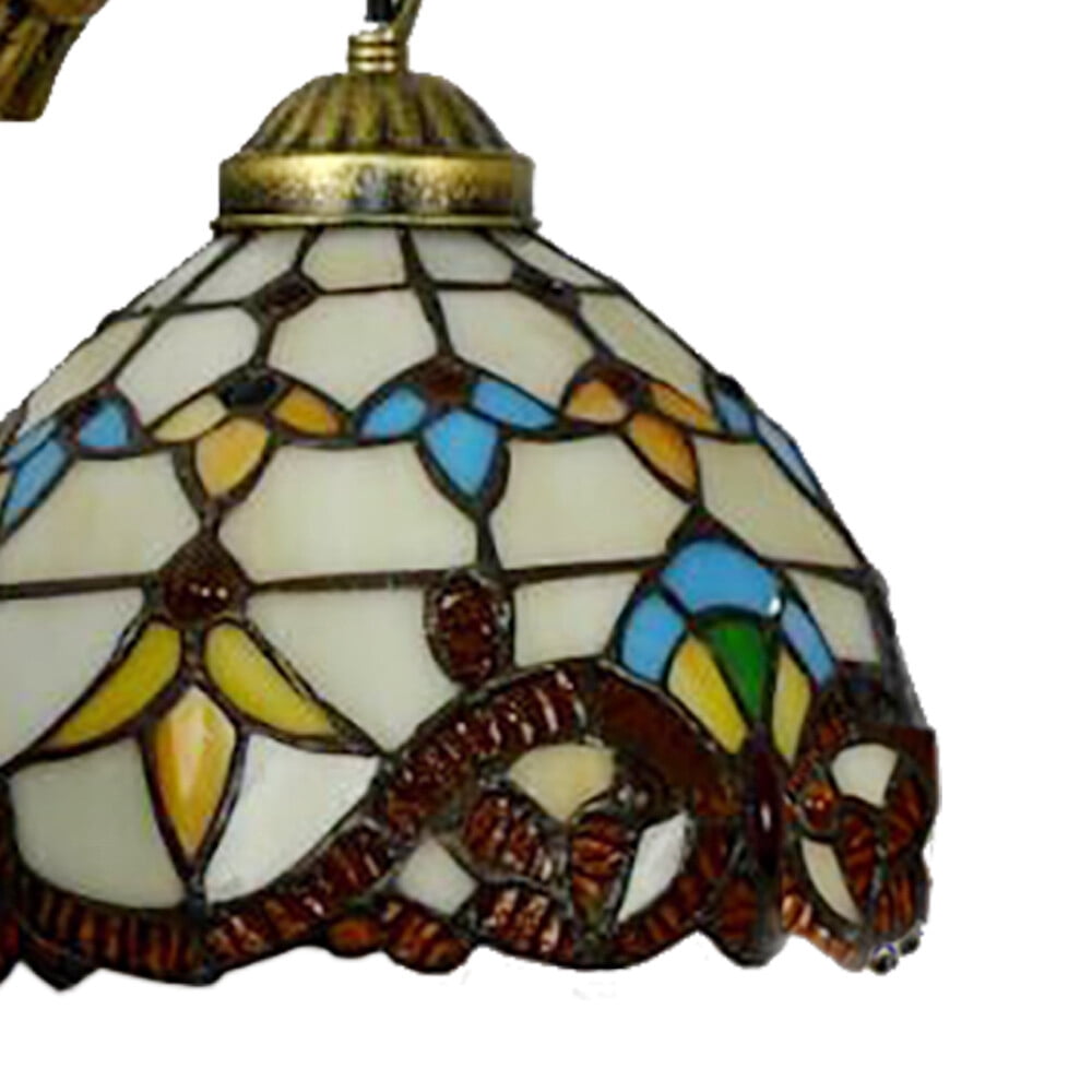 Retro Gold Stained Glass Wall Sconce 2 Lights Tiffany Mermaid Vanity Fixture Wall Light for Front Doors