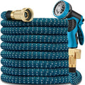 100 FT Expandable Garden Hose - 2024 Version, Lightweight, No-Kink Flexible Water Hose with 3/4" Solid Brass Fittings, Extra Strength Fabric - Flexible Expanding Hoses with 10 Pattern Spray Nozzle