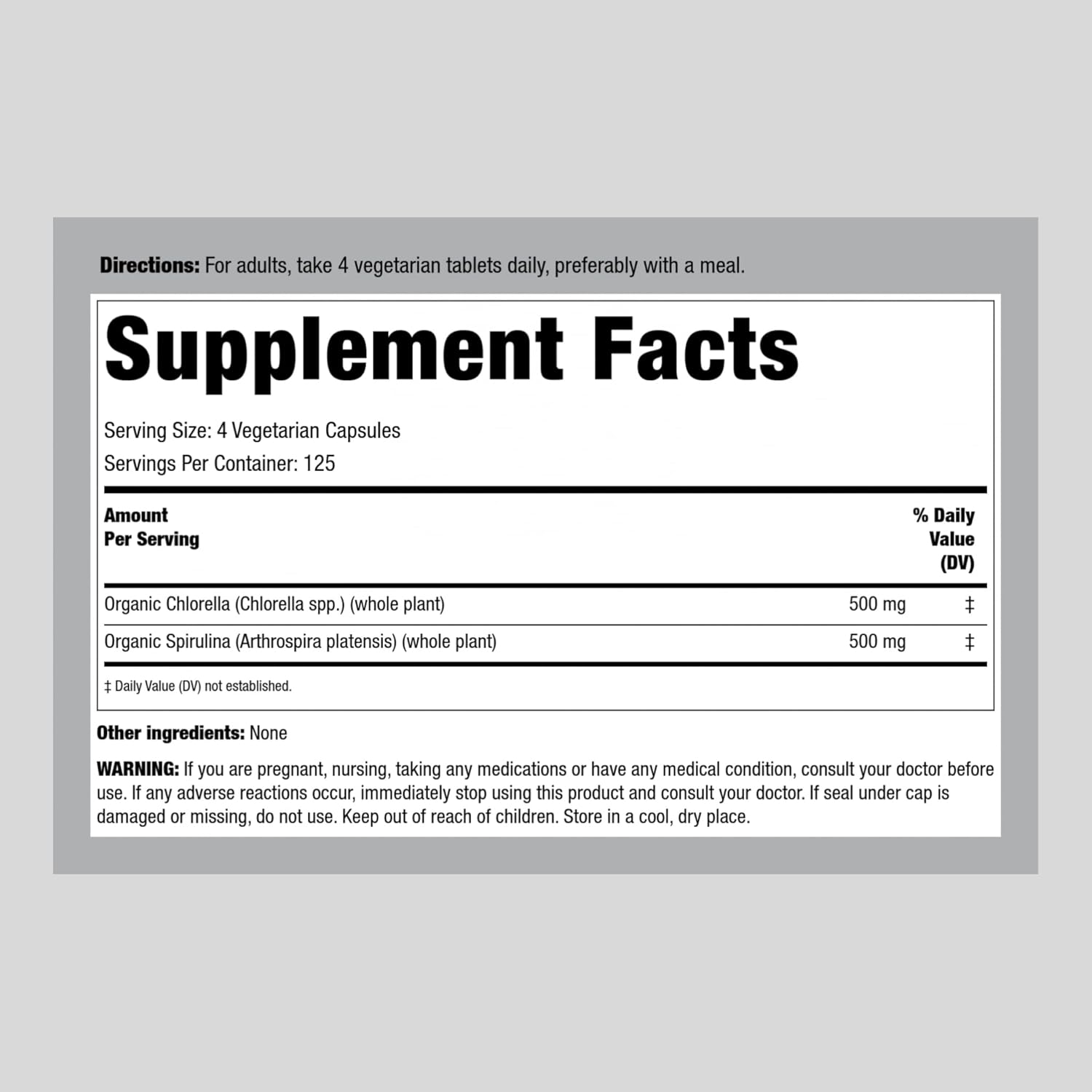 Piping Rock Chlorella Spirulina Organic | 500 Tablets | Vegetarian Pills | Non-GMO, Gluten Free Supplement