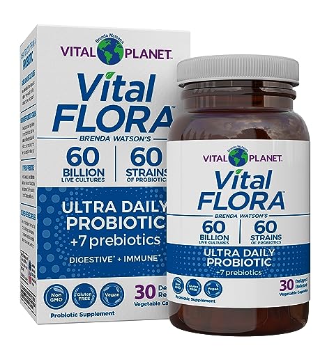 Vital Planet - Vital Flora Ultra Daily Probiotic 60 Billion CFU, Diverse Strains, Organic Prebiotics, Immune Support, Bloating Relief, Digestive Health Probiotics for Women and Men 30 Capsules