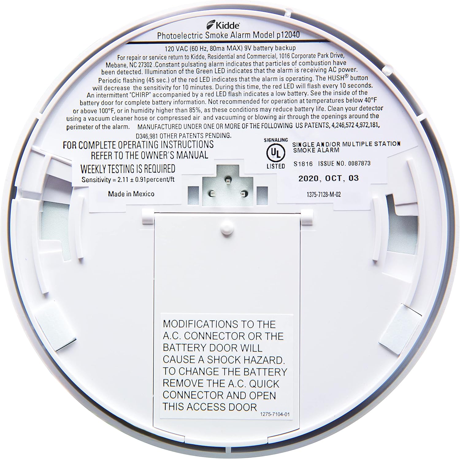 Kidde Hardwired Smoke Detector with 9-Volt Battery Backup, Photoelectric Smoke Alarm, Battery Included