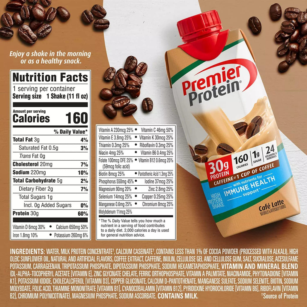 Premier Protein High Protein Shakes Variety Sampler Pack, 11 Fl. Oz Each - Cafe Latte, Chocolate, Vanilla, Caramel, Cake Batter, Chocolate Peanut Butter - 2 of Each Flavor (12 Pack) in The Award Box Packaging