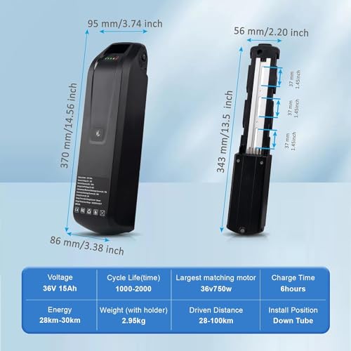 Ebike Battery 36V 10Ah Lithium Battery with 2A Charger 36V Battery for 500W, 750W, 1000W, 1200W Electric Bike (4-Pin)