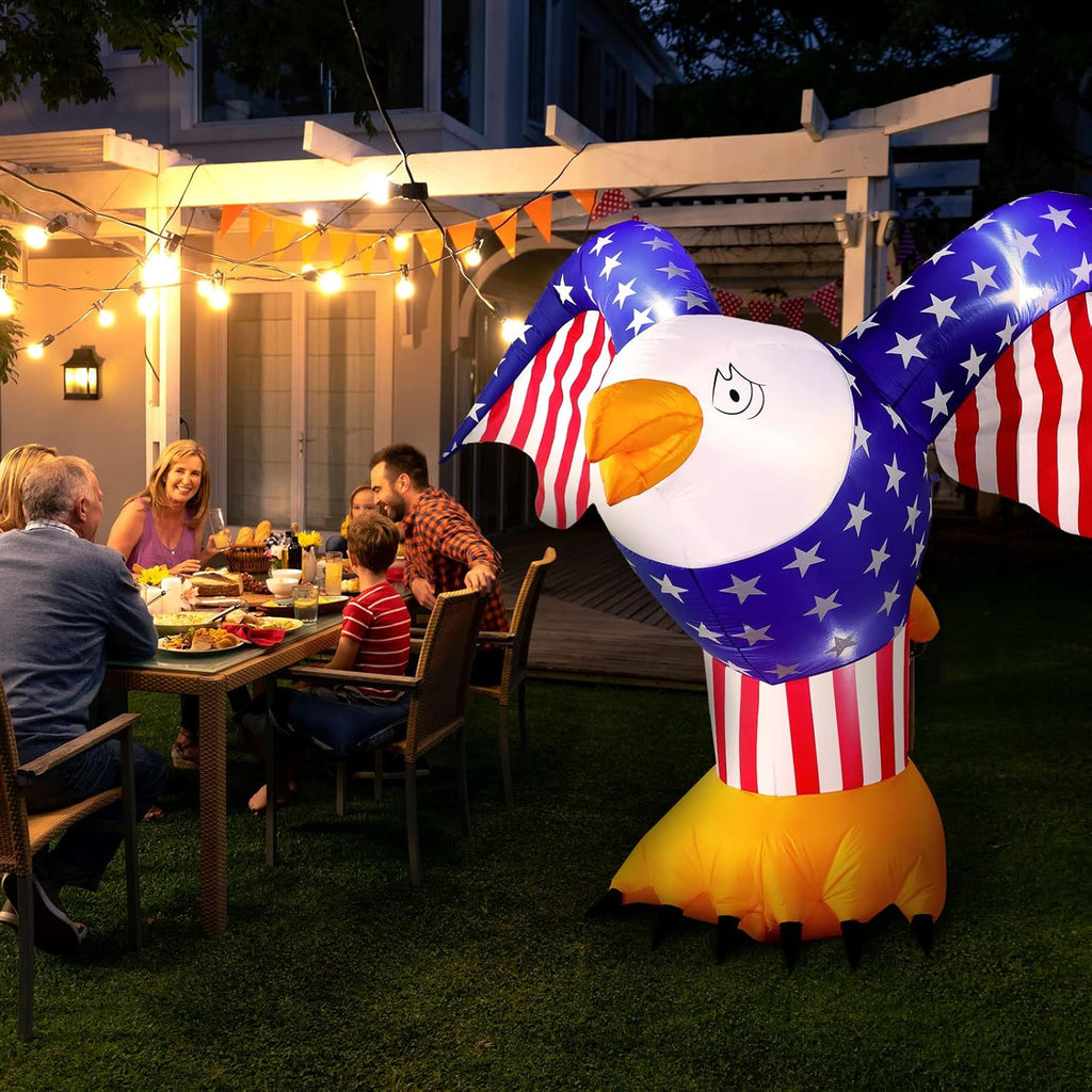 6 ft 4th of July Inflatable Decoration Patriotic American Inflatable Eagle with Built-in LED Light and Blower, Blow up Party Decor for Lawn Garden Independence Day Outdoor Indoor