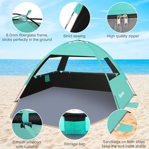 Gorich Beach Tent, Beach Shade Tent for 3/4-5/6-7/8-10 Person with UPF 50+ UV Protection, Portable Beach Tent Sun Shelter Canopy, Lightweight & Easy Setup Cabana Beach Tent