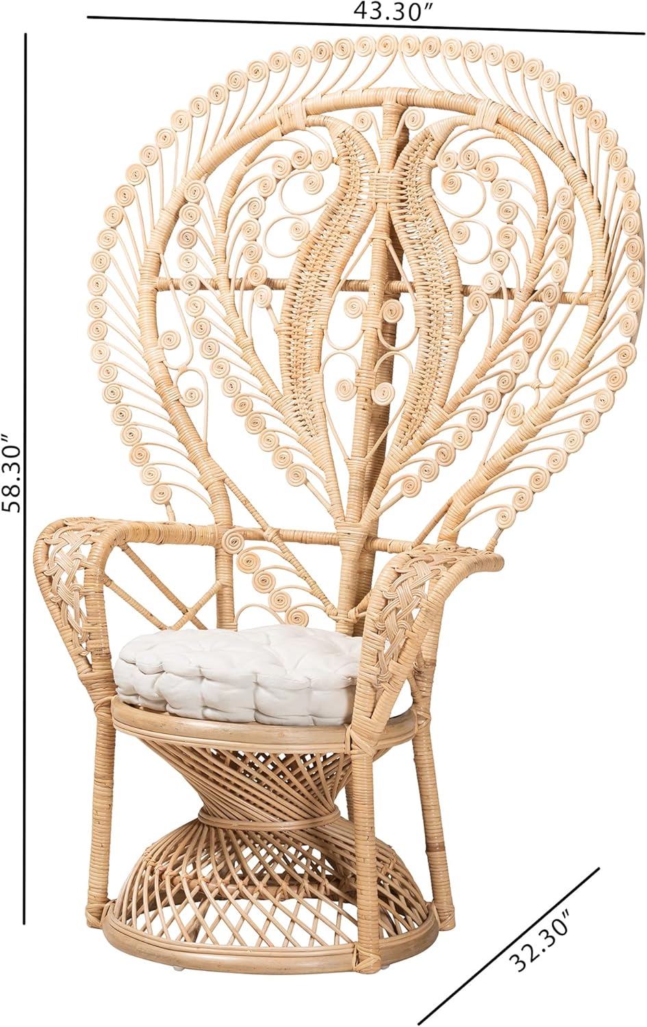 Baxton Studio Fedra Natural Rattan Peacock Chair, Oversized