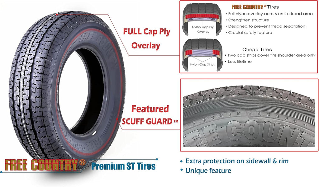 Premium Trailer Tires ST175/80R13 8PR Load Range D with Scuff Guard