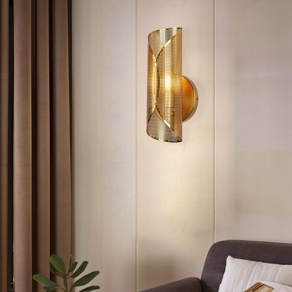 Modern Curved Elegance Rounded Perforated Metal Canopy Sconce,Wall Lights for Living Room,Outdoor Wall Lam,Kitchen Wall Sconce,Gold Sconces Bathroom,Bedroom Wall Light Sconces (1-Light)