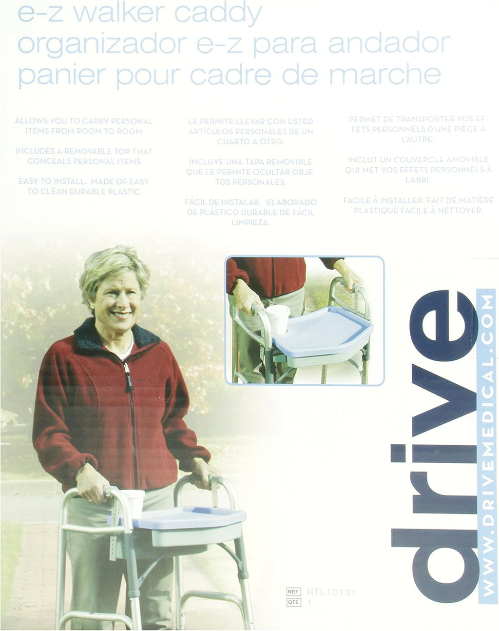 Drive Medical RTL10131 E-Z Walker Caddy with Tray, Gray/Blue
