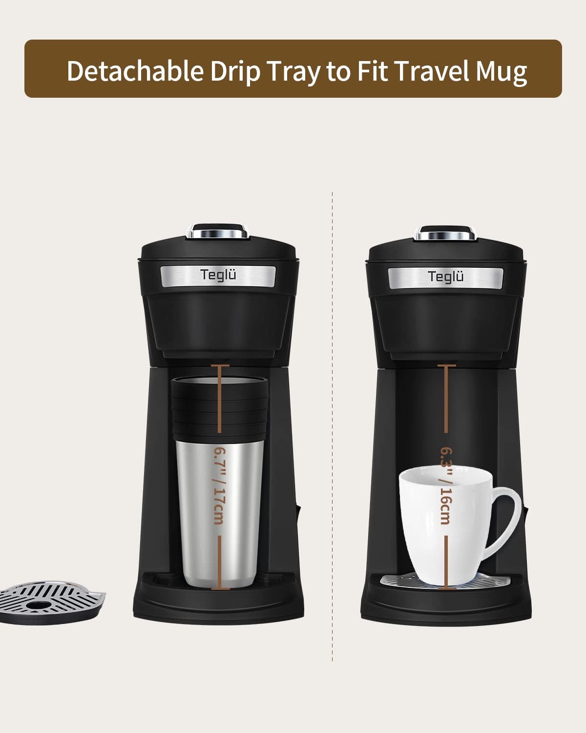 2 in 1 Single Serve Coffee Maker for K Cup Pods & Ground Coffee, Mini Coffee Machine with 6 to 14 oz Brew Sizes, Single Cup Coffee Brewer with One-Press Fast Brewing, Reusable Filters, Black