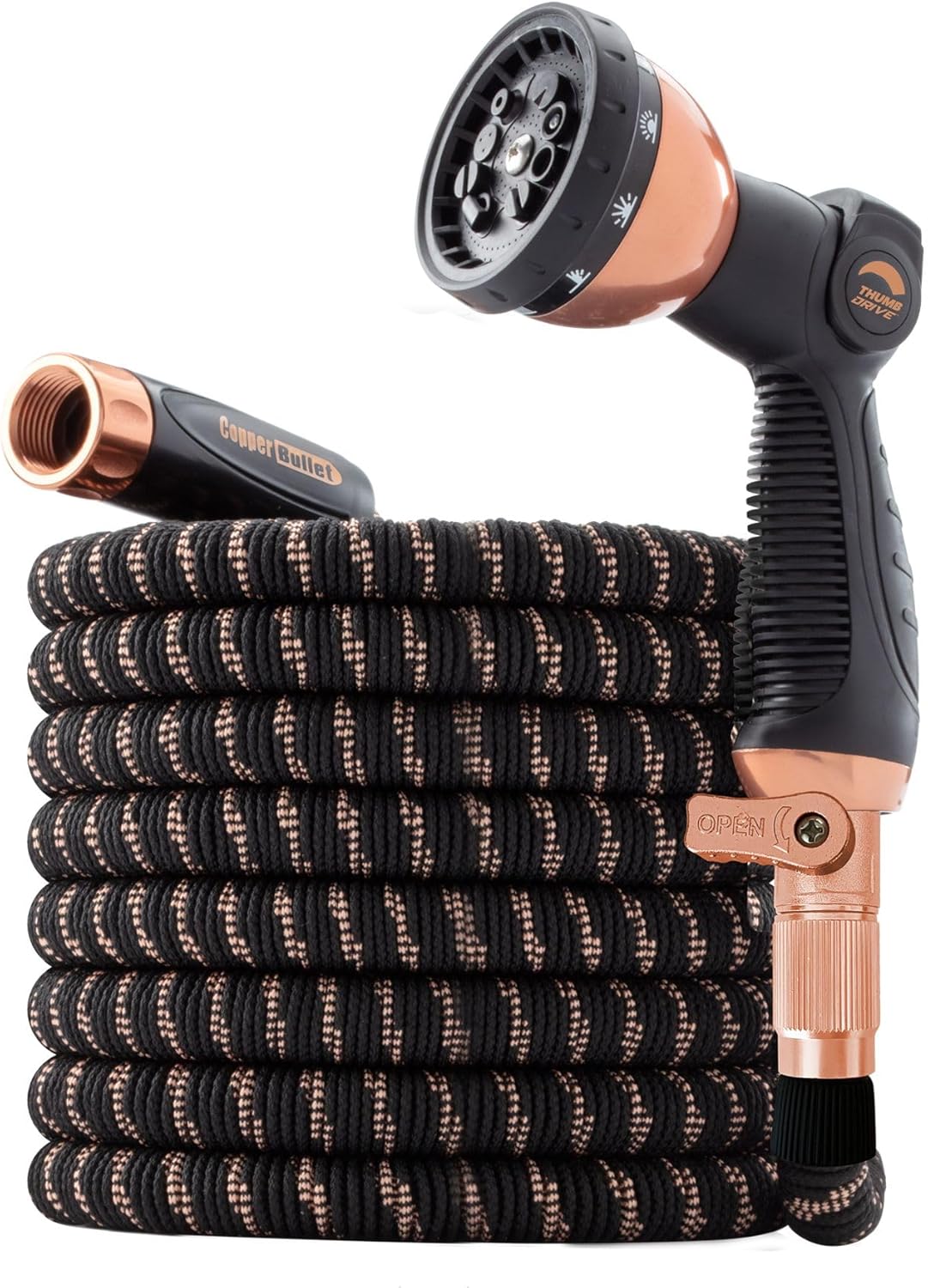 Pocket Hose Bullet With Thumb Spray Nozzle AS-SEEN-ON-TV Expands to 100 ft, 650psi 3/4 in Solid Copper Anodized Aluminum Fittings Lead-Free Lightweight No-Kink Garden Hose, Black